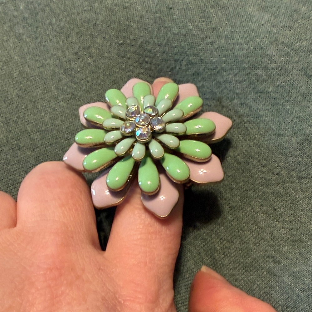 Francesca's Collections Green and Pink Floral Ring